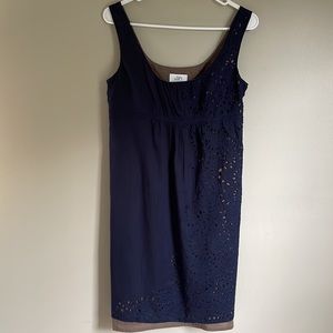 Loft Navy & Tan Sleeveless Dress with Laser Cut Size 2